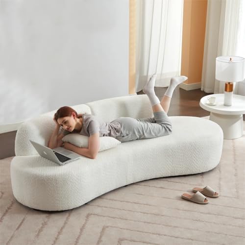 Image of LEGACY OF COMFORT Castillon 82 inch Modern Curved Upholstered Sofa with Pillows Ivory