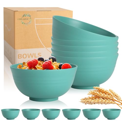 Image of Wheat Straw Bowls Set of 6, 26 OZ Unbreakable Cereal Bowls for Family Meals, Reusable Dishes for Soup, Salad, Snacks, Microwave and Dishwasher Safe, for Kitchen, Camping, RV, Green