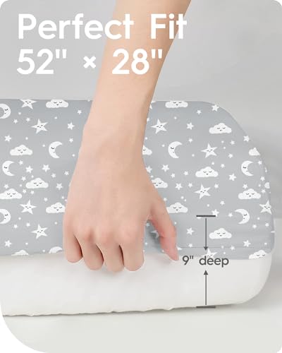 Image of Crib Fitted Sheet Star, Super Stretchy Jersey Crib Sheets, Buttery Soft Boy Crib Mattress Sheets, Ultra Breathable Baby Bed Sheets 28x52x9 Extra Deep Pocket, 2 Pack