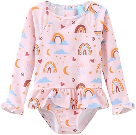 Aisyee Baby Badeanzug Mädchen Langarm Kinder Baby Einteiliger Hawaii Rüschen Bademode Baby Schwimmanzug Mädchen 6 Monate-4 Jahre
