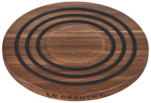 Le Creuset Magnetic Wooden Trivet, Acacia Wood with Black Silicone Rings