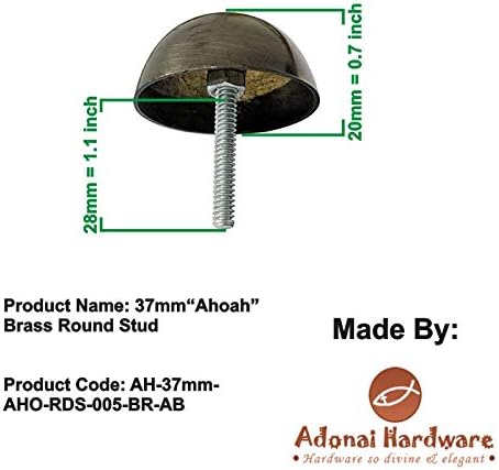 Adonai Hardware 37mm "Ahoah" Brass Round Stud- Antique Brass (Supplied as 20 Pieces per Pack)