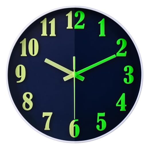Wall Clock, Glow in The Dark Wall Clock 3D Numbers Wall Clocks Battery Operated, Silent Non-Ticking Lighted Wall Clock for Bedroom Living Room Kitchen (12 Inch, Black)