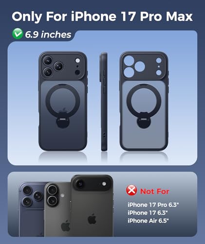 Image of FNTCASE for iPhone 17 Pro-Max Case: [360 Spin Magnetic Stand] [Compatible with Magsafe] [Screen Protector] Translucent Matte Military Grade Shockproof Full Camera Protective Phone Cover - Black