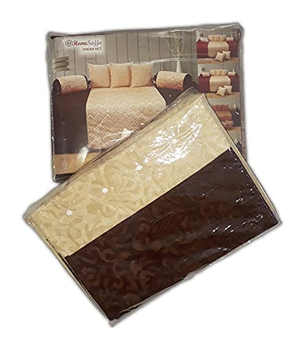Image of Homesajja Premium Diwan Set of 8 (1 Sheet, 2 Bolster with Dori & 5 Cushion Covers) Coffee & Beije, Self