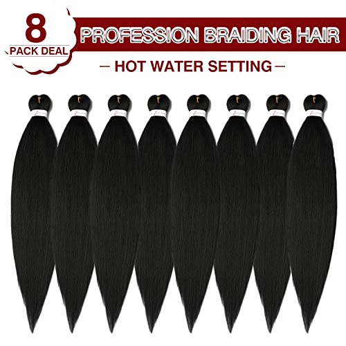 Pre Stretched Braiding Hair Natural Black - 20''8 Packs Braid Crochet Hair Hot Water Setting Professional Soft Yaki Texture (20Inch,#1B) #TOP5