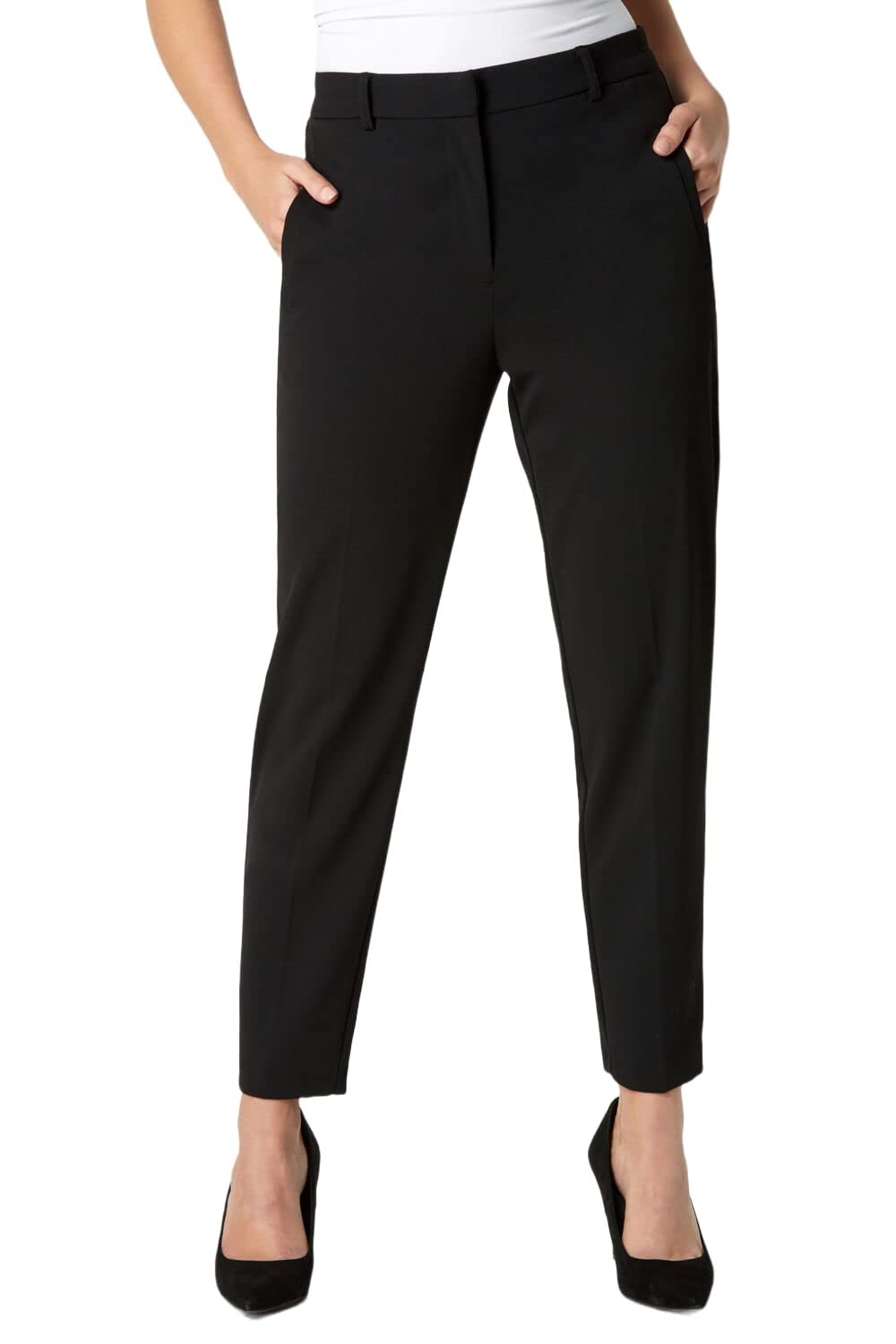 Roman Petite Women's Black Short Straight Leg Stretch Trouser Size 12