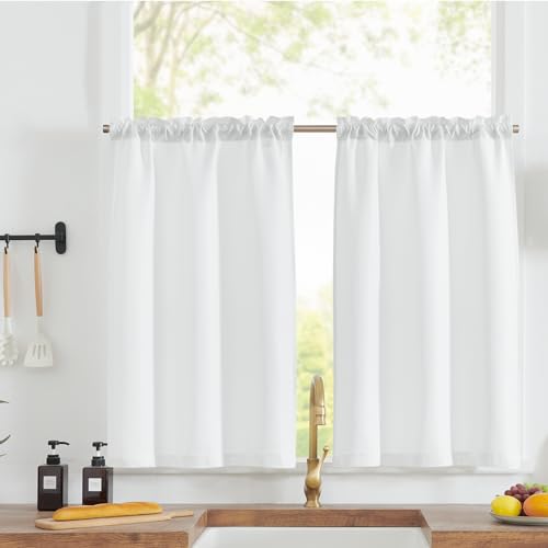 jinchan Boho Linen Kitchen Curtains 45 Inch Bohemian Geometric Striped Small Window Curtains Light Filtering Farmhouse Country Rustic for Bathroom Living Room 2 Panels Black
