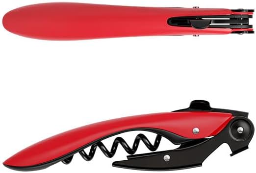 Professional Double Lever Corkscrew with Teflon Spiral and Knife - Stainless Steel and Ergonomic Handle - Includes Gift Pouch - Red - Image 4
