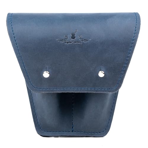 Trombone/Euphonium Mouthpiece Holder. Genuine Leather Mouthpiece Double Pouch Mouthpiece protection bag Mouthpiece case. Trombone & Euphonium accessories (Blue)