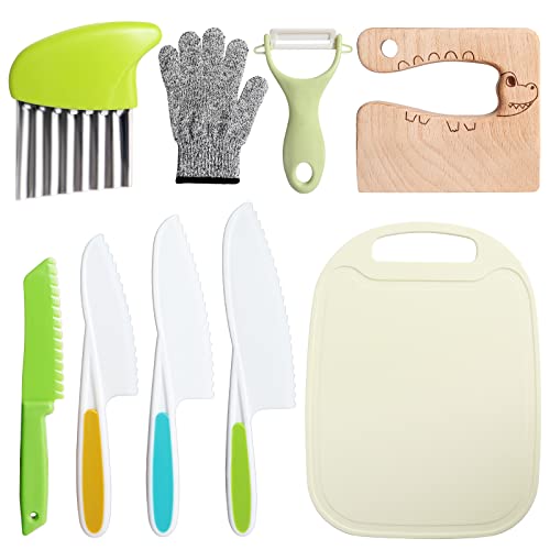 MINGJING Cuchillos de Cocina para niños, Juego de Cuchillos de Cocina, Cuchillos de Seguridad de Madera Seguros para Niños, para Cortar Pasteles de Frutas y Verduras Cover