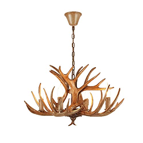 Lustre en corne de cerf résine style américain rétro 4 lumières E12 pour salon