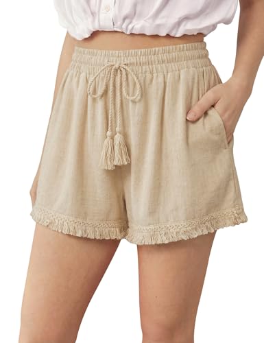 DIBAOLONG Womens Linen Shorts Wide Leg Boho Summer Beach Shorts with Pocket