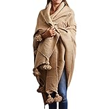 Verve CULTURE Moroccan Blanket, Boho Style Cotton Throw Blanket for Bed and Couch, Moroccan Décor, Wearable Blanket with Tassels, Simple Moroccan Wedding Blanket, Camel