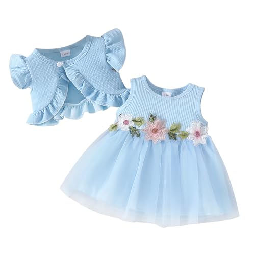 JiAmy Baby Mädchen Kleid und Kurzarm Waffel Strickjacke Set Kleinkind...