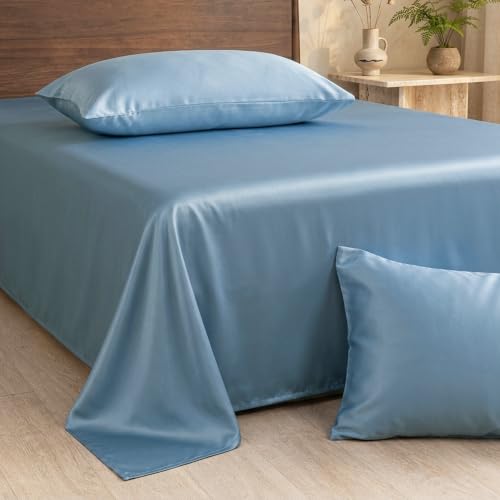 Image of HOMEMONDE 100% Bamboo King Size Flat Bedsheet with 2 Pillow Covers | 300 TC Luxury Cooling Bed Sheet | Ultra Soft, Breathable & Moisture Wicking | (Bahamas Blue, 108x108 Inches)