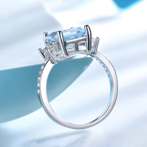 925 Sterling Silver Aquamarine Ring Three-Stone 7 * 9 MM Emerald Cut Aquamarine Rings for Women Moissanite Engagement Rings Gift for Lover2