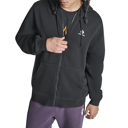 Converse Men's Left Chest Star Chevron Embroidered Full Zip Hoodie, Black, L