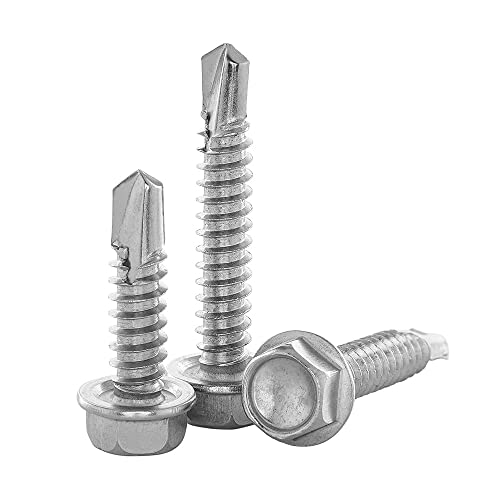 #14 x 3 Zoll (1,27 cm bis 7,6 cm) Blechschrauben mit Sechskant-Unterlegscheibenkopf, selbstbohrende Schrauben mit Bohrspitze, Sechskant-Antrieb, 410 Edelstahl, selbstschneidend, 25 Stück Cover