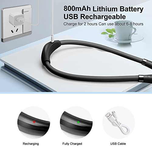 Image of LED Neck Book Light USB Rechargeable, Hands Free, 4 Super Bright LED Bulbs, 3 Adjustable Brightness, Best for Reading in Bed, Knitting, Walking, Jogging, Mending in Night (Black)