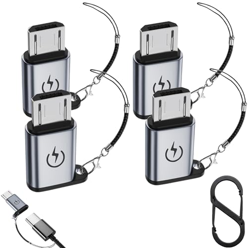 URANT Micro USB to USB C Adapter (4 Pack),Type C Female to Micro Male Conversion Connector,with Lanyard Keychain,Compatible with Samsung Galaxy S7/S7 Edge,Micro USB Devices (Gray)