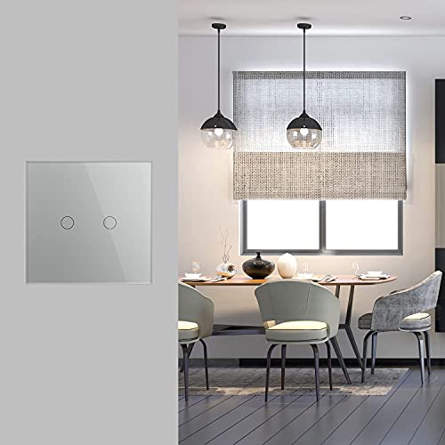 Livolo Wall Touch Light Switch (No Neutral)2 Gang With Grau Tempered Glass Panel, Double Touch Light Switch,Vl-A801/01-4Ig #TOP2