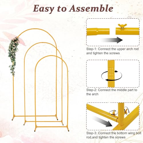 Image of Vincidern 3pcs Metal Wedding Arch Backdrop Stand, Party Arch Stand, Balloon Arch Backdrop for Wedding Ceremony, Baby Shower, Birthday Party, Bridal Shower, Graduation Decor, Gold,7.2FT, 6.6FT, 5.9FT