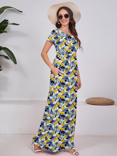 Image of DEARCASE Maxi Dress for Women Short Sleeve Casual Summer Loose Plain Comfy Long Dresses with Pockets