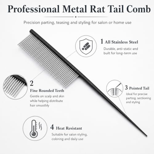 Peine de acero inoxidable para peinar y dividir cabello miniatura 2