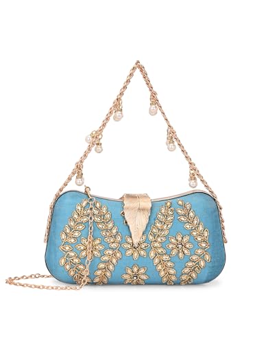 Image of TOOBA Handicraft Clutch Purse For Women with Sleek Design Embroidered Leaf Clutch| Trendy Stylish Bridal, Party, Wedding Sling Bag