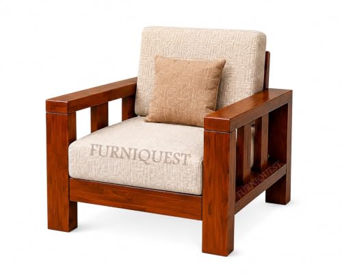 Image of Solid Sheesham Teak Wood Wooden Sofa Set 5 Seater Home Furniture Living Room | Wooden Sofa Set 3+1+1 | Sofa Set 5 Seater | 5 Seater Sofa Set, (3+1+1, Chocolate Brown Finish)