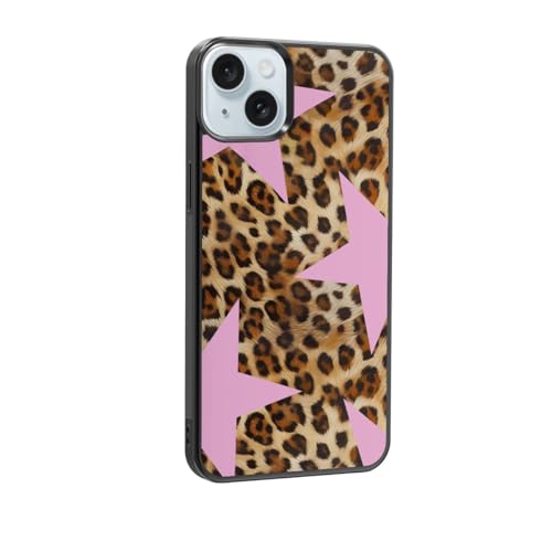 qizjio Pink Cheetah Print Phone Case Shockproof Protective Leopard Phone Case for iPhone 15 Plus Y2K Star Phone Case