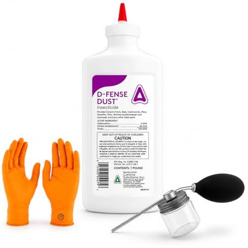 Defense Dust Insecticide Long-Lasting Moisture-Resistant Pest Control for Indoor & Outdoor Use (1 lb) | Includes Puffer | Premium USA Supply Gloves for Safe Eradication