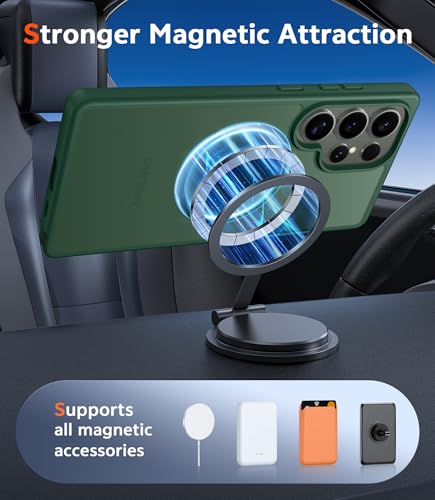 Image of FNTCASE for Samsung Galaxy S23-Ultra Case: Matte Magnetic Translucent Phone Cases Lens Protection Compatible with Magsafe Rugged Protective Cell Cover (C-Dark Green)