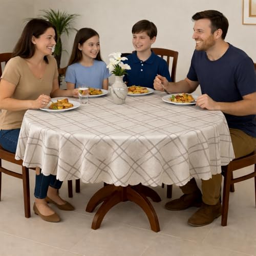 Image of Homerz Premium Waterproof PVC Sparkle Table Cover Collection | Table Cover with Scallop Edges | Dust, Spill & Scratch Resistant (Classic Grid Charm, 60 inch- Round)
