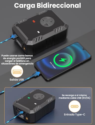 Oasser Compresor Aire Portatil 150 PSI (10,3 Bar) Inflador Ruedas Coche 19mm Cilindro Recargable Pequeño Luz LED Bolsa de Almacenamiento 30 cm Manguera para Coche Moto Bicicleta Pelota - imagen 6