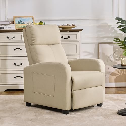 zzlay Recliner Chair for Living Room, Modern Adjustable Home Theater Seating Single Sofa Manual Push Back Armchair with Soft Linen Upholstery & High Backrest for Small Spaces, Linen-Cream