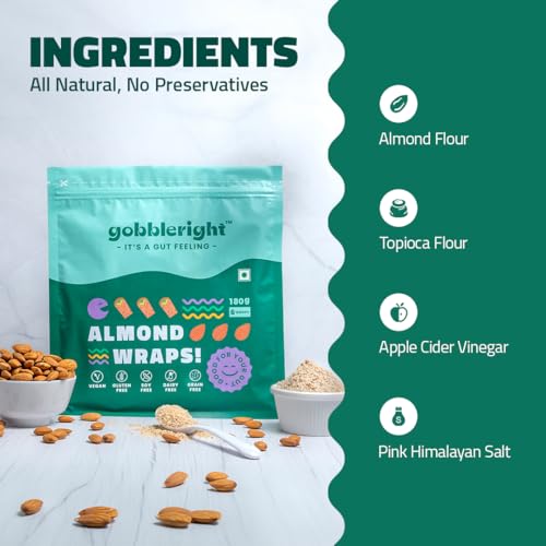 Image of GOBBLERIGHT Gluten-Free Almond Wraps + Chickpea Wraps Bundle | Vegan, Grain-Free, Low-Calorie Tortilla Wraps for Tacos, Burritos, Shawarma & Rolls | Healthy Keto Snacks | 12 Wraps, High Protein, Dairy-Free