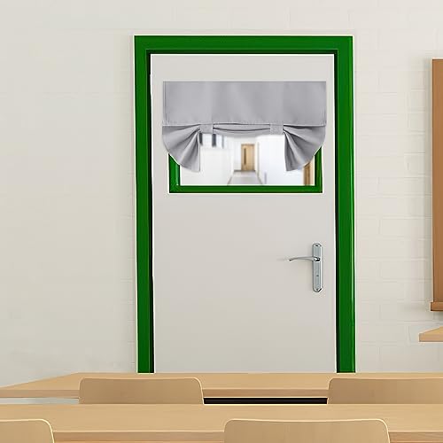 RYB HOME Room Darkening French Door Covers 20 inches, Privacy Curtain Heavy Duty Window Drape for Patio/Glass/Decorative Tie up Door Blind, W 26 x L 20, 1 Pc, Sliver Grey