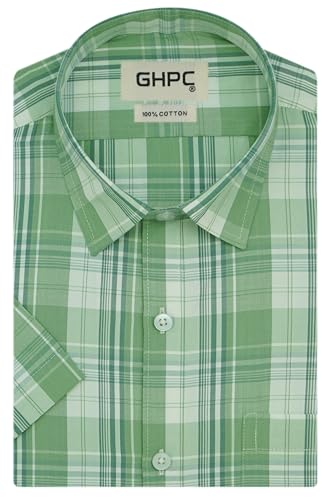 Image of GHPC 100% Cotton Checkered Half Sleeves Regular Fit Formal Shirt for Men
