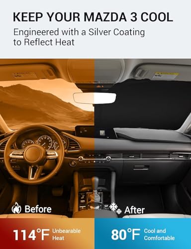 Image of Proadsy 2026 Upgrade Windshield Sun Shade Custom Fit Mazda 3 2019-2025 2026 Mazda3 Hatchback /Sedan Front Sunshade Protector Foldable Sun Visor Blocks UV Rays Keep Car Cooler