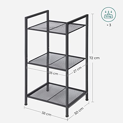 SONGMICS Badezimmerregal aus Metall, Küchenregal, 3 Ebenen, Badregal, Standregal, Pflanzenregal, erweiterbar, verstellbare Ablagen, Industrie-Design, für Badezimmer, Küche, schwarz BSC33BK