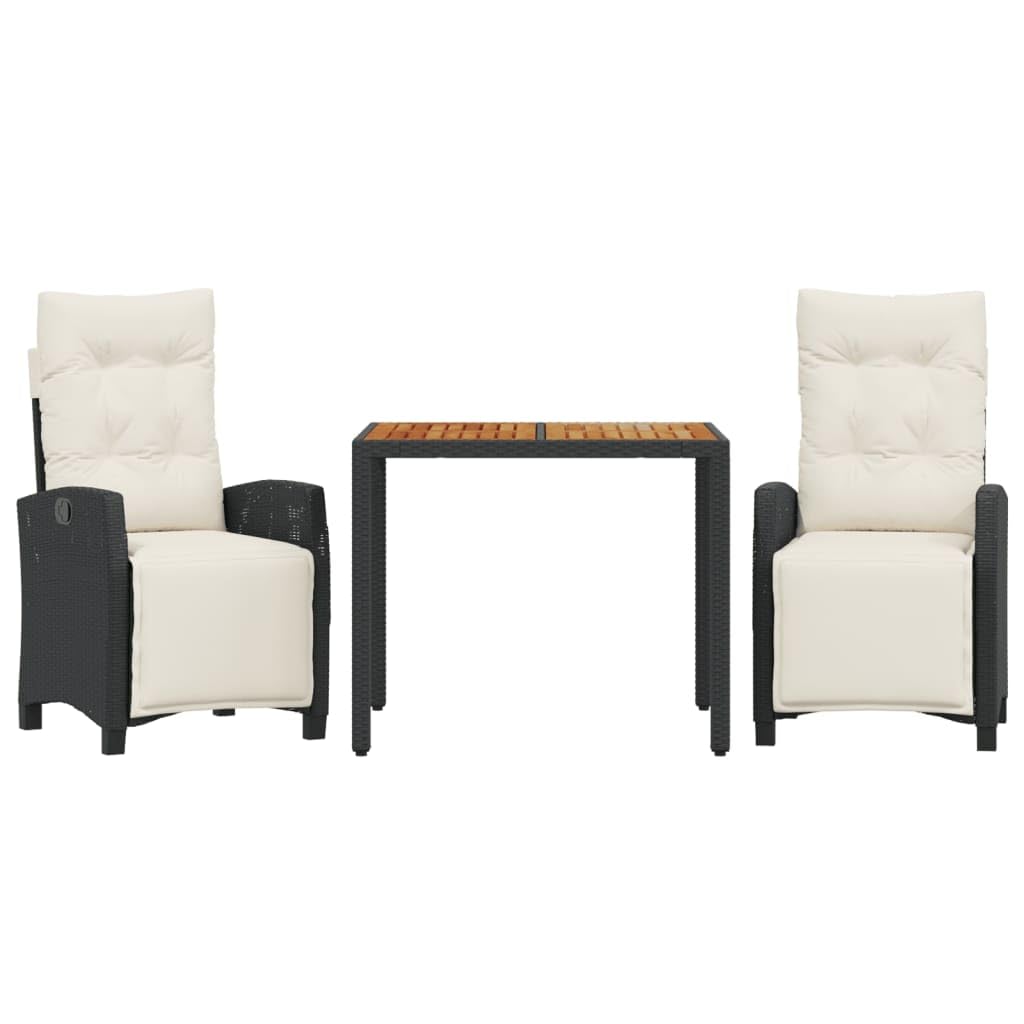 Ensemble à manger de jardin noir vidaXL 3 pcs table chaises résine tressée