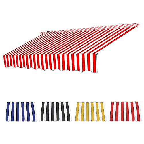 Toldo manual retráctil sin marco de 4m tela poliéster impermeable rojo y blanco 2