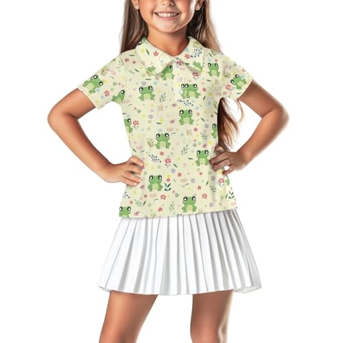 Gzzxiailg Cute Frogs Girls and Boys Golf Polo Shirts Moisture Wicking Golf Shirts Performance Sport Polo Shirts with Button Sun Protection Golf Tennis T-Shirts