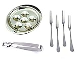 MBB Escargot Dining Set 6 Compartment Holes Snail Plate Tong 4 Forks Stainless Steel