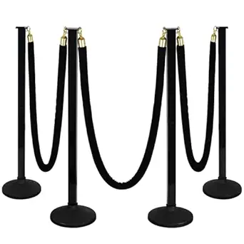 4 Pack Stanchion Post with Velvet Ropes (Weighted Base), Crowd Control Barriers, Red Carpet Runner Poles, Queue Poles for Party, Movie Theater, Plastic