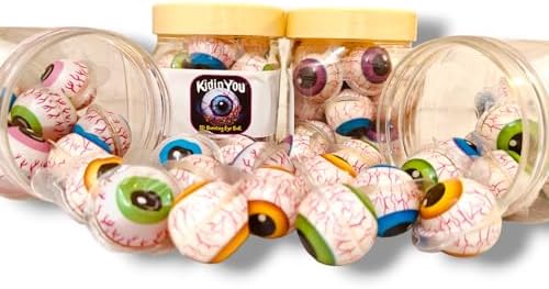KIDINYOU 3D Bursting Eyeball Mixed Fruits Flavour Candy | Center Filled Gummy Candy | Spooky Halloween Jelly Balls - Jelly Candy 11Gm*15Pcs