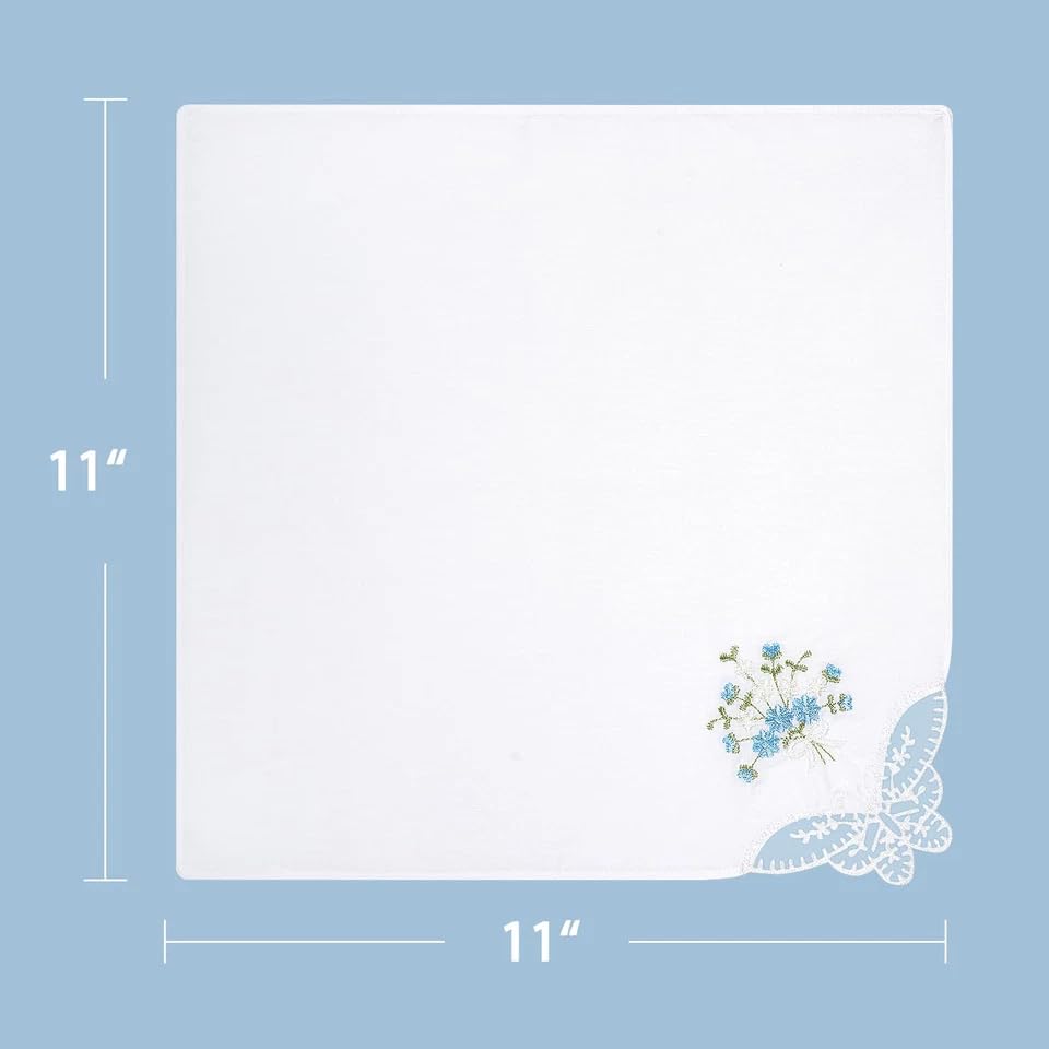 6 Pañuelos Blancos de Algodón con Encaje Floral miniatura 2