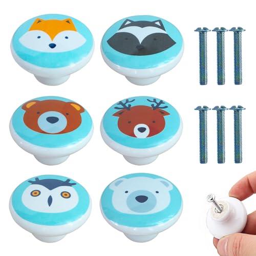 ZFKXGS 6PCS Poignee de Meuble Cuisine Animal Bouton de Meuble Porcelaine Solide Animal Bouton de Tiroir Rond Poignée Tiroir Poignet Meubles Boutons de Portes...